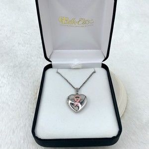 Sterling Silver Heart Locket Breast Cancer Awareness Ribbon Necklace
